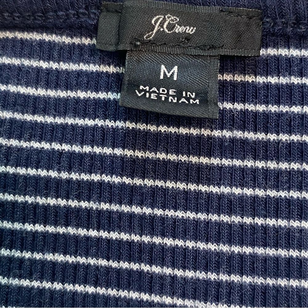 J. Crew Navy and White Striped Scoop Neck Ribbed Long Sleeve Henley - Picture 11 of 14